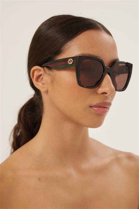 gucci 56mm square sunglasses havana|gucci brown havana oversized sunglasses.